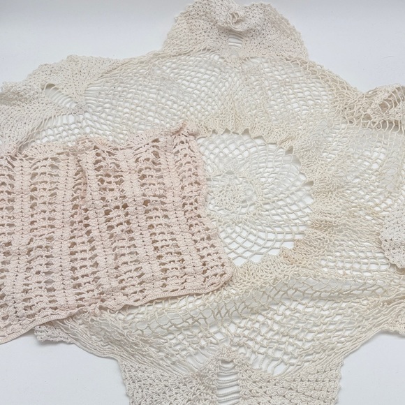 Unbranded Other - Lot of 2 Handmade Crochet Lace Knit Square Star Doilies Cream White